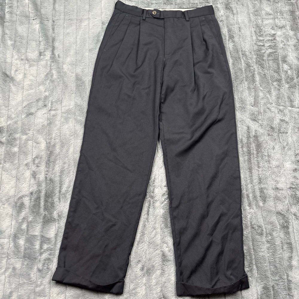 Ralph Ralph Lauren Mens Navy Blue Double Pleated Cuffed Dress Pants 29x26.5